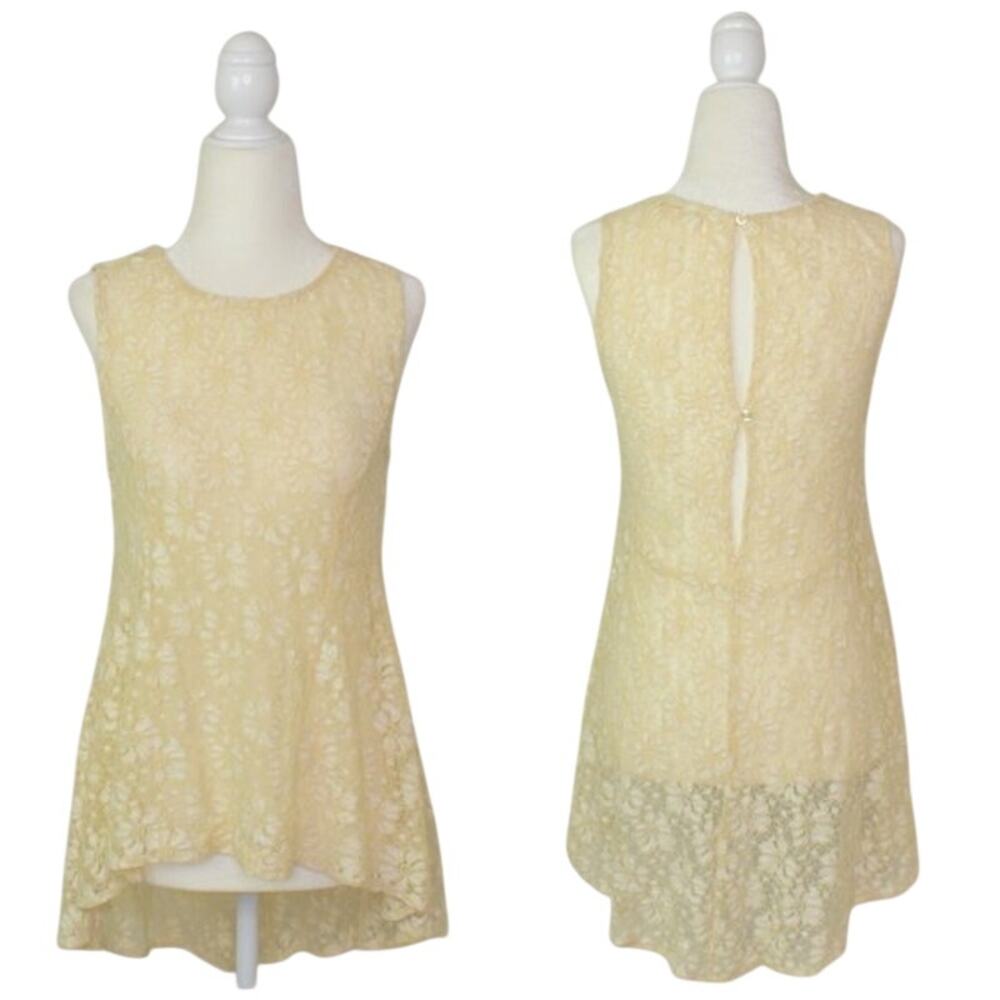 Altar'd State Floral Lace Top Size L Cream Flowy Open Back Hi-Low Romantic Boho